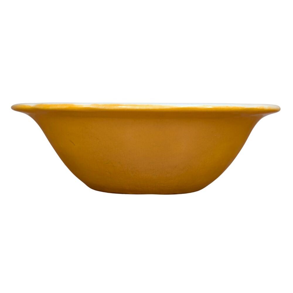 Vintage Ceramic Oval Serving Bowl - Marked Frances - Yellow & White - 7.5"
